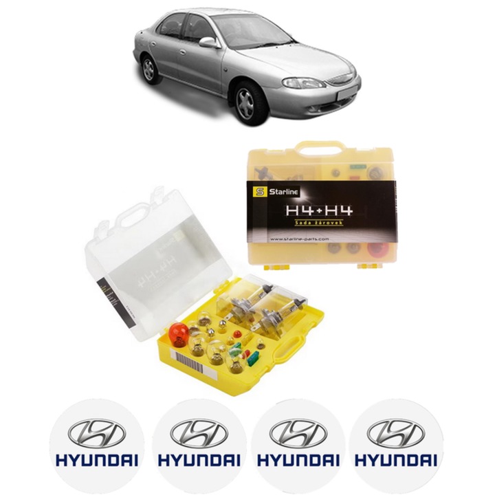 Kit trusa Set becuri H4 compatibila cu HYUNDAI LANTRA II (J-2) din 1995-2000, bec far, semnalizare, pozitie, iluminare numar, frana, plafoniera, stop frana