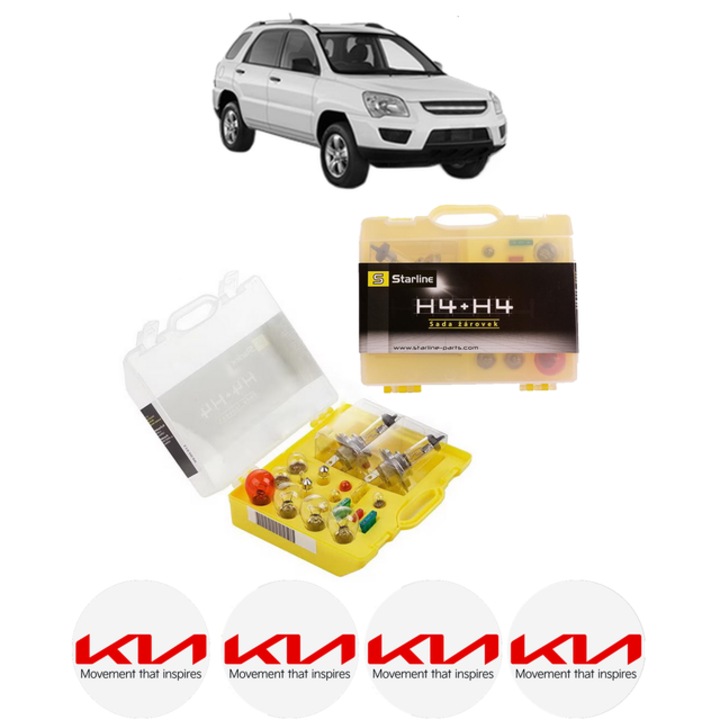 Kit trusa Set becuri H4 compatibila cu KIA SPORTAGE II (JE_, KM_) din 2004-2010, bec far, semnalizare, pozitie, iluminare numar, frana, plafoniera, stop frana