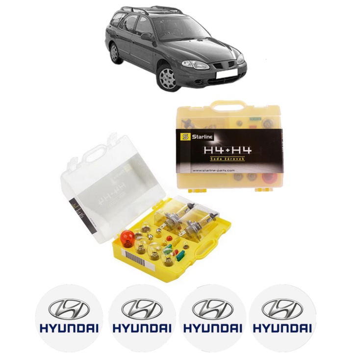 Kit trusa Set becuri H4 compatibila cu HYUNDAI LANTRA II Estate (J-2) din 1995-2000, bec far, semnalizare, pozitie, iluminare numar, frana, plafoniera, stop frana