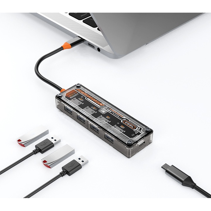 USB-C elosztó, 4 az 1-ben, 4K HDMI, 100W PD, 4 db USB 3.0 port, Type C laptopokhoz