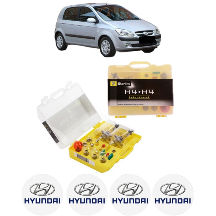Kit trusa Set becuri H4 compatibila cu HYUNDAI GETZ (TB) din 2002-2010, bec far, semnalizare, pozitie, iluminare numar, frana, plafoniera, stop frana