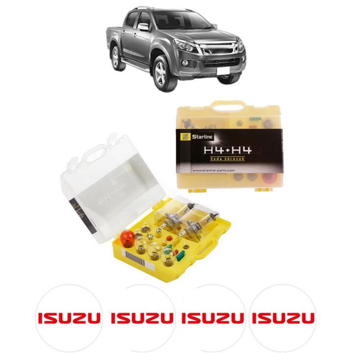 Kit trusa Set becuri H4 compatibila cu ISUZU D-MAX II (TFR, TFS) din 2012-2022, bec far, semnalizare, pozitie, iluminare numar, frana, plafoniera, stop frana