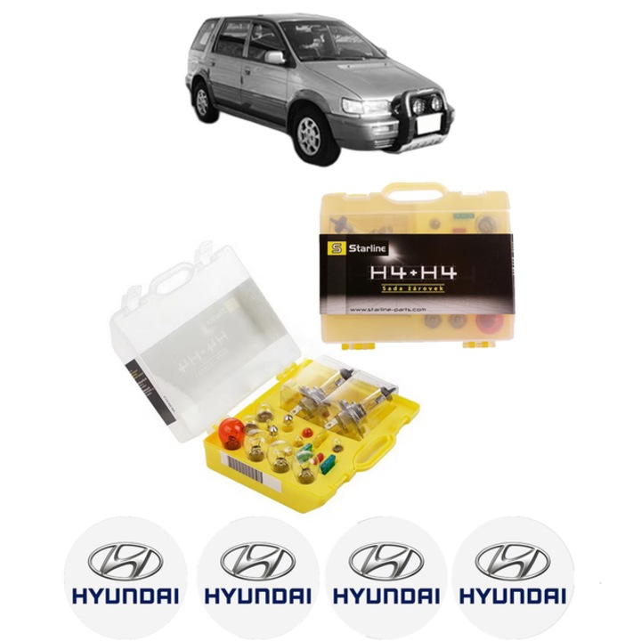 Kit trusa Set becuri H4 compatibila cu HYUNDAI SANTAMO din 1999-2002, bec far, semnalizare, pozitie, iluminare numar, frana, plafoniera, stop frana