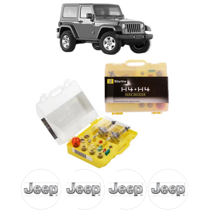 Kit trusa Set becuri H4 compatibila cu JEEP WRANGLER III (JK) din 2007-2015, bec far, semnalizare, pozitie, iluminare numar, frana, plafoniera, stop frana