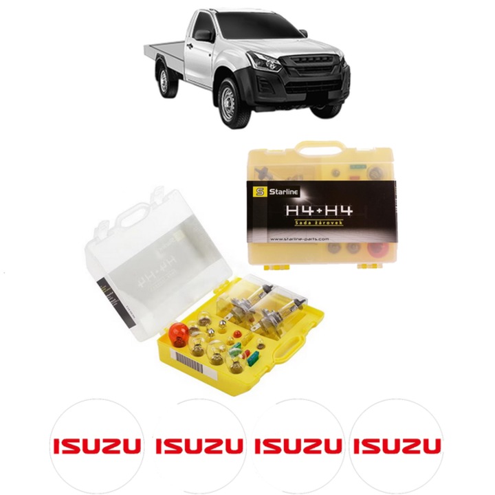 Kit trusa Set becuri H4 compatibila cu ISUZU D-MAX II Platform/Chassis (TFR, TFS) din 2012, bec far, semnalizare, pozitie, iluminare numar, frana, plafoniera, stop frana