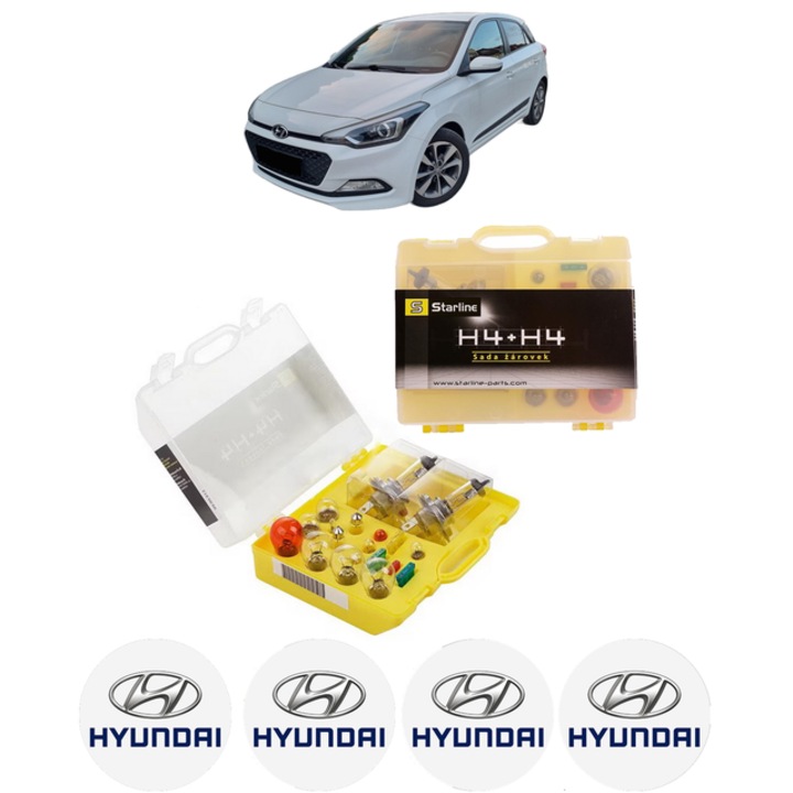 Kit trusa Set becuri H4 compatibila cu HYUNDAI i20 II (GB, IB) din 2014-2021, bec far, semnalizare, pozitie, iluminare numar, frana, plafoniera, stop frana