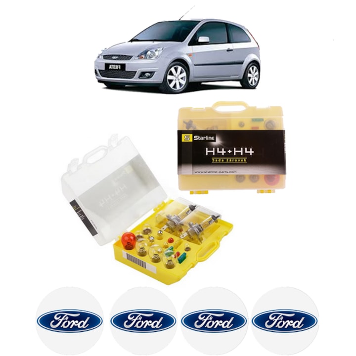 Kit trusa Set becuri H4 compatibila cu FORD FIESTA V (JH_, JD_) din 2001-2008, bec far, semnalizare, pozitie, iluminare numar, frana, plafoniera, stop frana