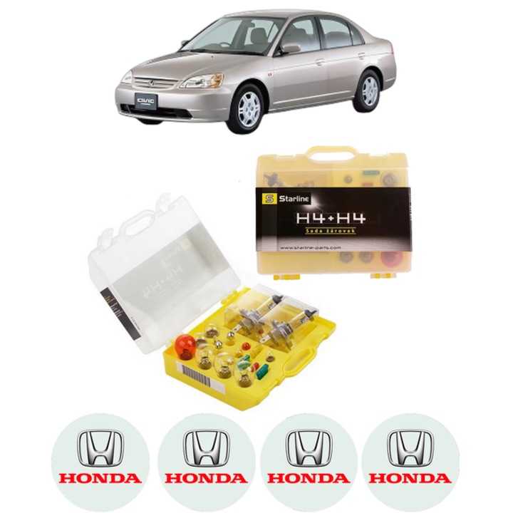 Kit trusa Set becuri H4 compatibila cu HONDA CIVIC VII Saloon (ES, ET) din 2000-2005, bec far, semnalizare, pozitie, iluminare numar, frana, plafoniera, stop frana