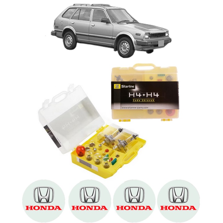 Kit trusa Set becuri H4 compatibila cu HONDA CIVIC III Shuttle (AN, AR) din 1983-1987, bec far, semnalizare, pozitie, iluminare numar, frana, plafoniera, stop frana