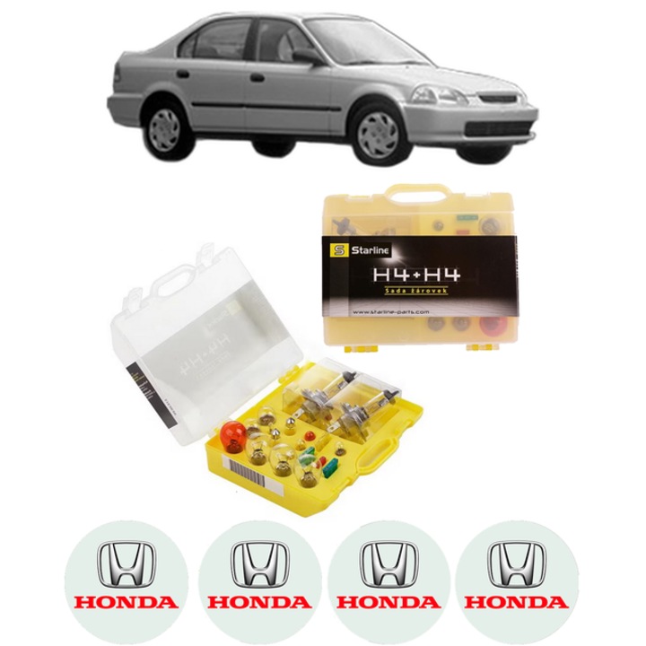 Kit trusa Set becuri H4 compatibila cu HONDA CIVIC V Saloon (EG, EH) din 1991-1995, bec far, semnalizare, pozitie, iluminare numar, frana, plafoniera, stop frana