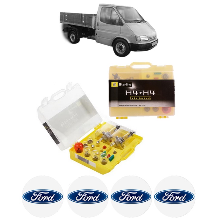 Kit trusa Set becuri H4 compatibila cu FORD TRANSIT Platform/Chassis (E_ _) din 1991-2000, bec far, semnalizare, pozitie, iluminare numar, frana, plafoniera, stop frana