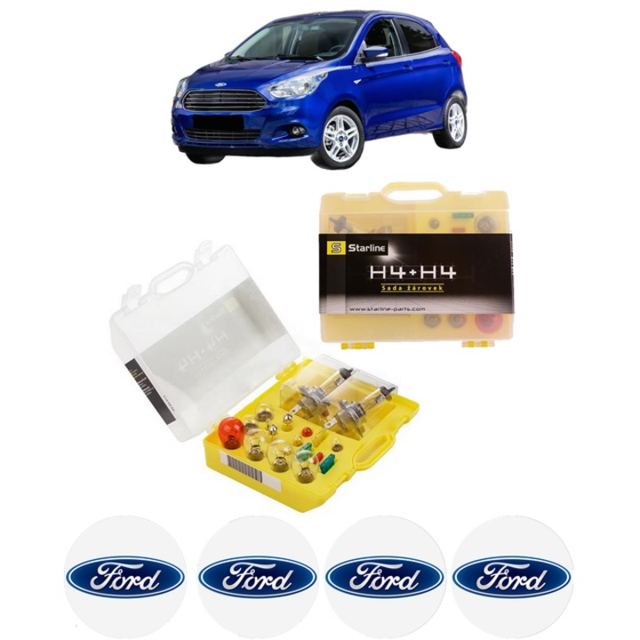 Kit trusa Set becuri H4 compatibila cu FORD KA+ III (UK, FK) din 2016-2018, bec far, semnalizare, pozitie, iluminare numar, frana, plafoniera, stop frana