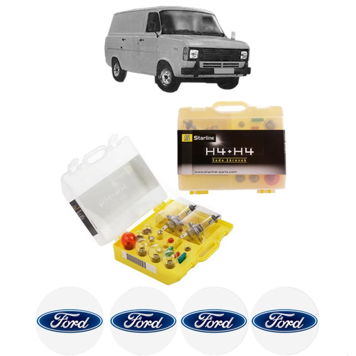 Kit trusa Set becuri H4 compatibila cu FORD TRANSIT Van (T_ _) din 1985-1992, bec far, semnalizare, pozitie, iluminare numar, frana, plafoniera, stop frana