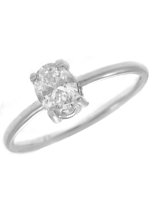Inel solitar din aur alb 14K cu diamant lab-grown taiat oval GO72560, Alb