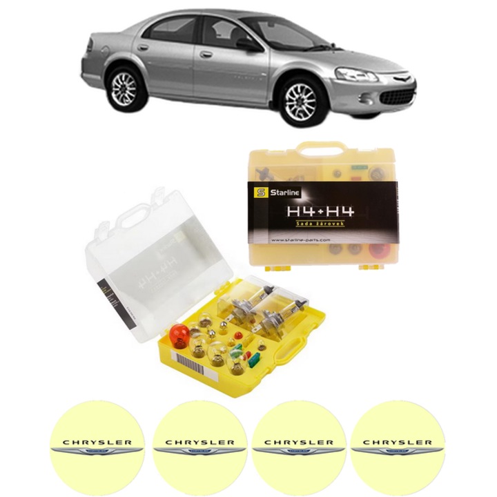 Kit trusa Set becuri H4 compatibila cu CHRYSLER SEBRING (JR) din 2001-2007, bec far, semnalizare, pozitie, iluminare numar, frana, plafoniera, stop frana