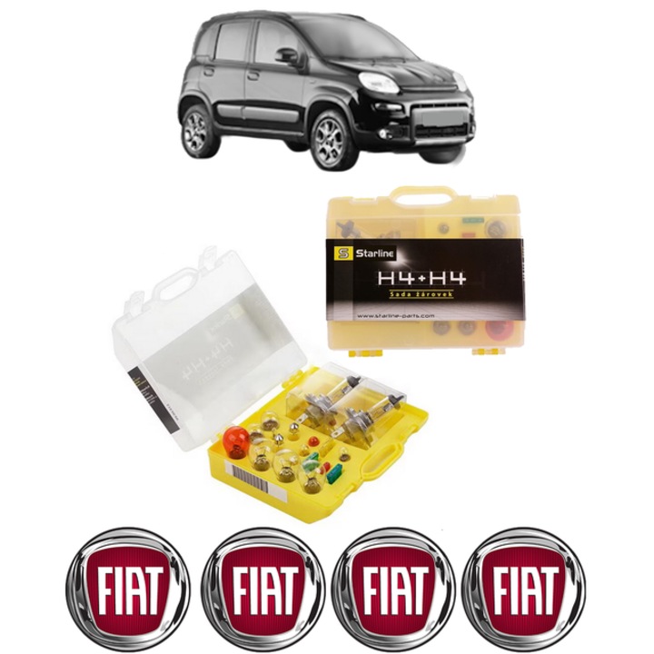 Kit trusa Set becuri H4 compatibila cu FIAT PANDA VAN (312_, 519_) din 2012-2015, bec far, semnalizare, pozitie, iluminare numar, frana, plafoniera, stop frana