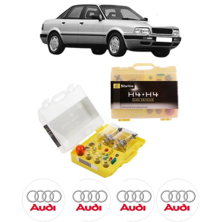 Kit trusa Set becuri H4 compatibila cu AUDI 80 B4 Saloon (8C2) din 1991-1994, bec far, semnalizare, pozitie, iluminare numar, frana, plafoniera, stop frana