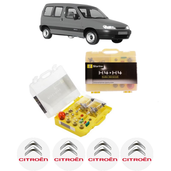 Kit trusa Set becuri H4 compatibila cu CITROEN BERLINGO / BERLINGO FIRST MPV (MF_, GJK_, GFK_) din 1996-2011, bec far, semnalizare, pozitie, iluminare numar, frana, plafoniera, stop frana