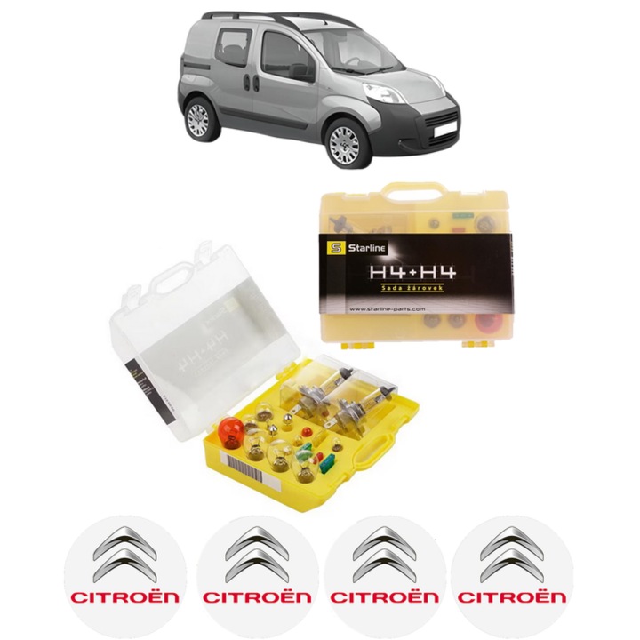 Kit trusa Set becuri H4 compatibila cu CITROEN NEMO MPV din 2009-2015, bec far, semnalizare, pozitie, iluminare numar, frana, plafoniera, stop frana
