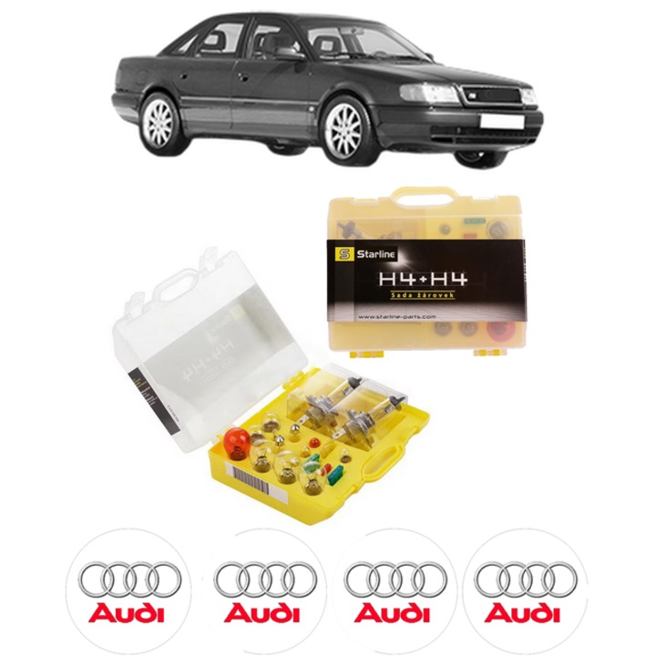 Kit trusa Set becuri H4 compatibila cu AUDI 100 C4 Saloon (4A2) din 1990-1994, bec far, semnalizare, pozitie, iluminare numar, frana, plafoniera, stop frana