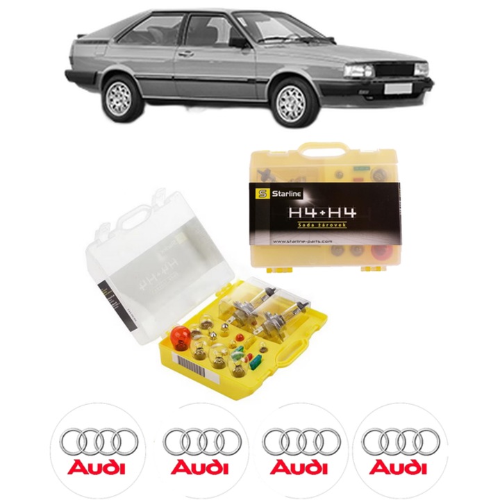 Kit trusa Set becuri H4 compatibila cu AUDI COUPE B2 (81, 855, 856) din 1980-1988, bec far, semnalizare, pozitie, iluminare numar, frana, plafoniera, stop frana
