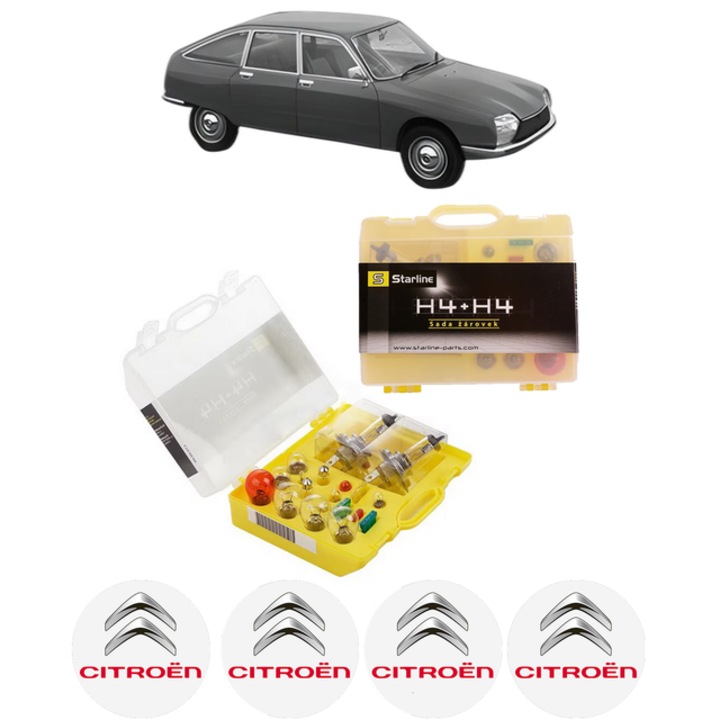 Kit trusa Set becuri H4 compatibila cu CITROEN GS din 1975-1979, bec far, semnalizare, pozitie, iluminare numar, frana, plafoniera, stop frana