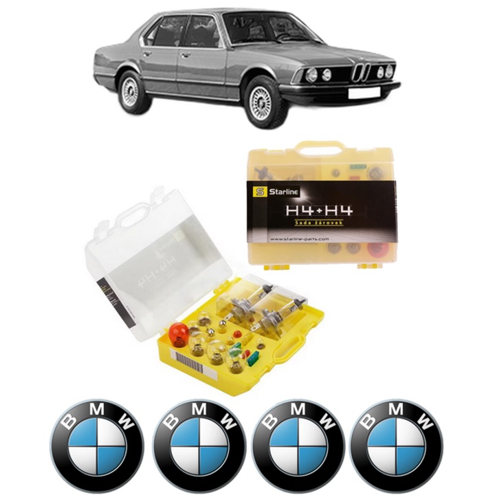 Kit trusa Set becuri H4 compatibila cu BMW 7 (E23) din 1977-1986, bec far, semnalizare, pozitie, iluminare numar, frana, plafoniera, stop frana