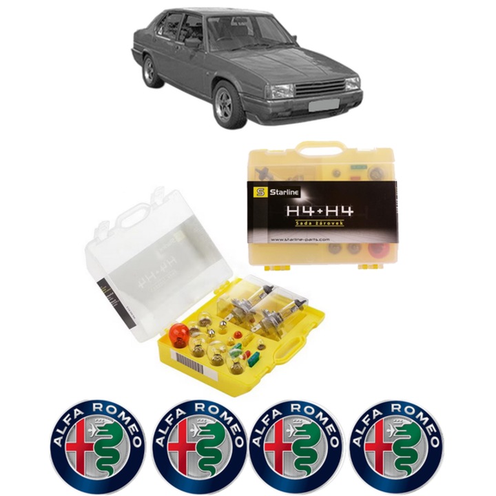Kit trusa Set becuri H4 compatibila cu ALFA ROMEO 90 (162_) din 1984-1987, bec far, semnalizare, pozitie, iluminare numar, frana, plafoniera, stop frana