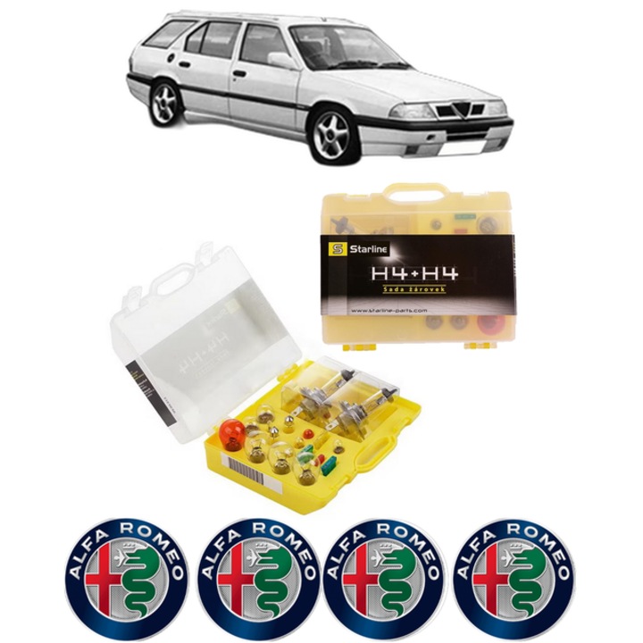 Kit trusa Set becuri H4 compatibila cu ALFA ROMEO 33 Sportwagon (907_) din 1990-1994, bec far, semnalizare, pozitie, iluminare numar, frana, plafoniera, stop frana