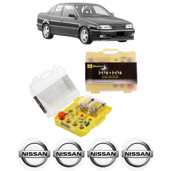 Kit trusa Set becuri H4 compatibila cu NISSAN PRIMERA (P10) din 1990-1996, bec far, semnalizare, pozitie, iluminare numar, frana, plafoniera, stop frana