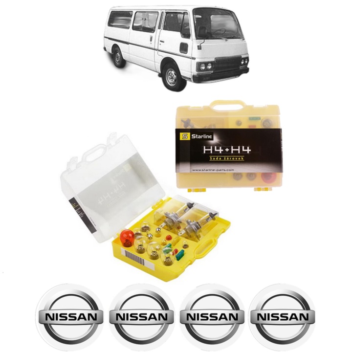 Kit trusa Set becuri H4 compatibila cu NISSAN URVAN Bus (E23) din 1982-1988, bec far, semnalizare, pozitie, iluminare numar, frana, plafoniera, stop frana