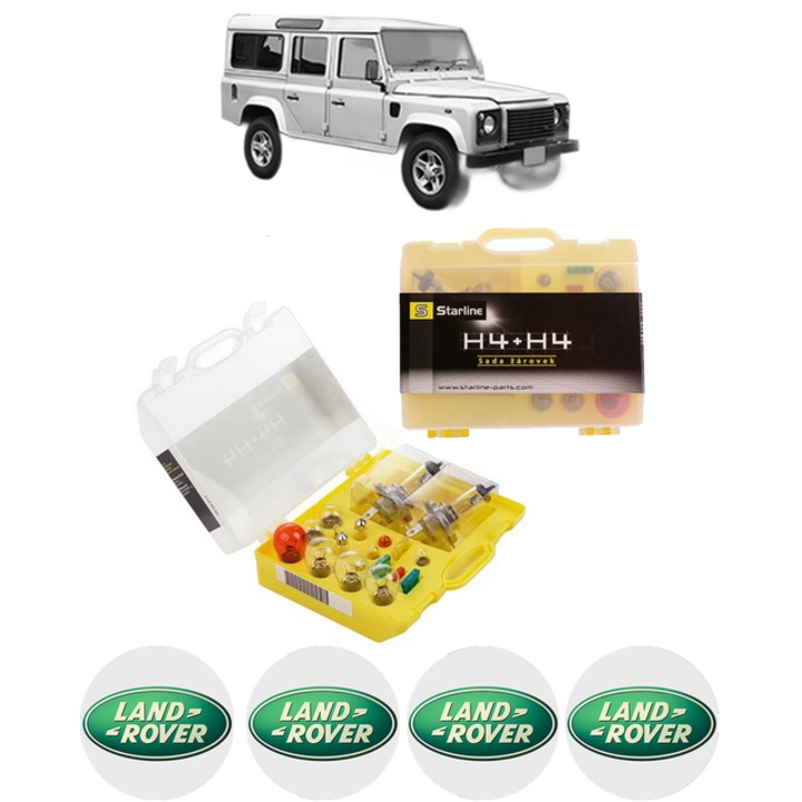 Kit trusa Set becuri H4 compatibila cu LAND ROVER DEFENDER Station Wagon (L316, L315) din 1990-2016, bec far, semnalizare, pozitie, iluminare numar, frana, plafoniera, stop frana