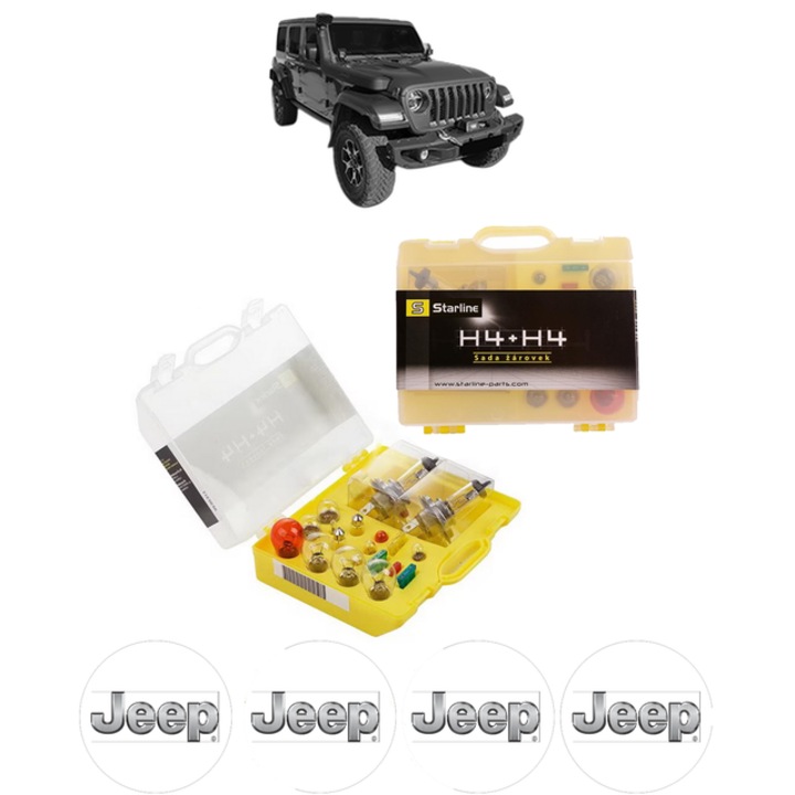 Kit trusa Set becuri H4 compatibila cu JEEP WRANGLER IV (JL) din 2017-2021, bec far, semnalizare, pozitie, iluminare numar, frana, plafoniera, stop frana