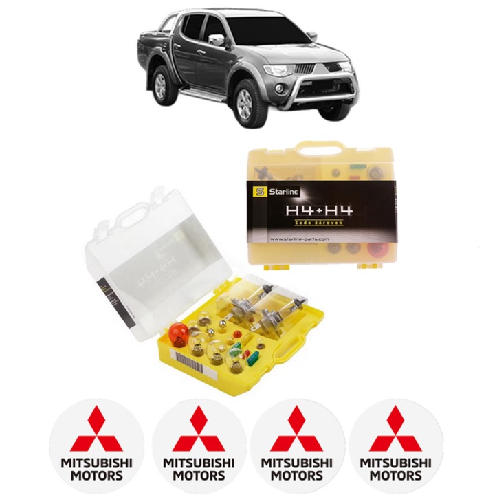 Kit trusa Set becuri H4 compatibila cu MITSUBISHI L200 / TRITON Platform/Chassis (KA_T, KB_T) din 2008-2015, bec far, semnalizare, pozitie, iluminare numar, frana, plafoniera, stop frana