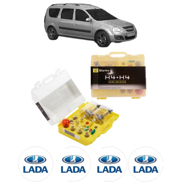 Kit trusa Set becuri H4 compatibila cu LADA LARGUS (KS0_, RS0_, KSA_) din 2012-2021, bec far, semnalizare, pozitie, iluminare numar, frana, plafoniera, stop frana