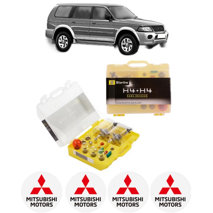 Kit trusa Set becuri H4 compatibila cu MITSUBISHI PAJERO SPORT I (K7_, K9_) din 1997-2005, bec far, semnalizare, pozitie, iluminare numar, frana, plafoniera, stop frana