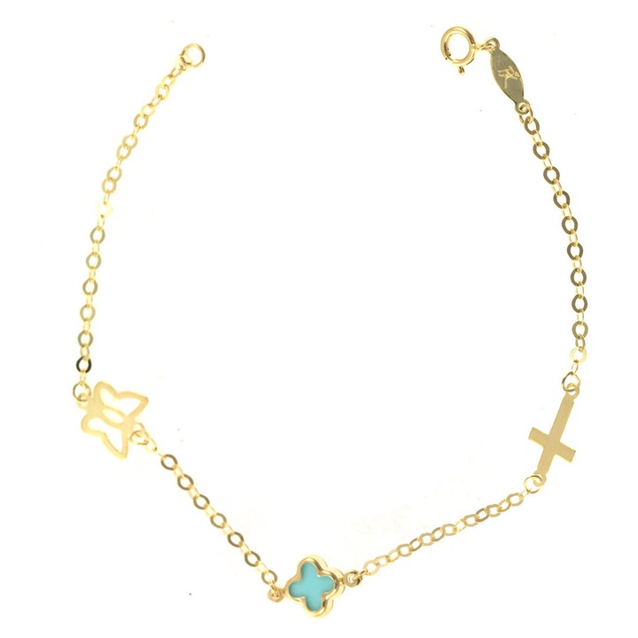 Bratara pentru copii, 9 carate, cu stalu, motiv petala si turcoaz, set