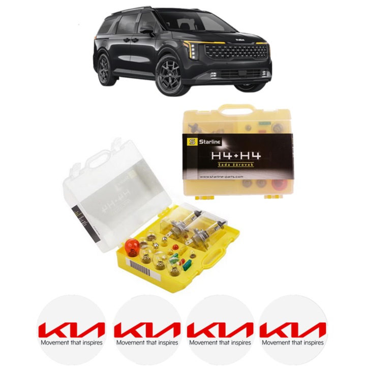 Kit trusa Set becuri H4 compatibila cu KIA CARNIVAL I (UP, FL) din 1999-2001, bec far, semnalizare, pozitie, iluminare numar, frana, plafoniera, stop frana