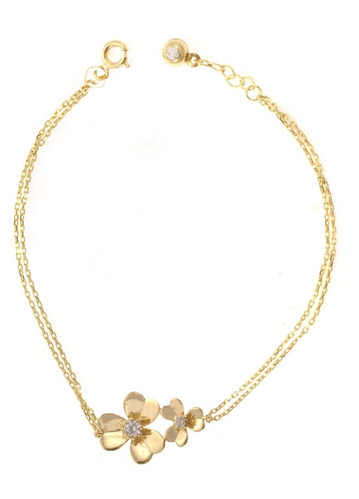 Bratara din aur de 14 carate cu flori si zirconii, set bijuterii dama