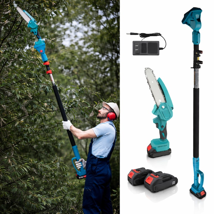 Set Macvi® Drujba cu Brat Extensibil 195 cm Taiere Ramuri la Inaltime Acumulator 21V Inclus