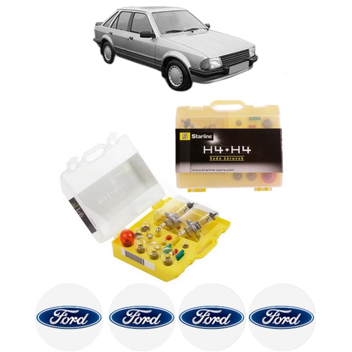 Kit trusa Set becuri H4 compatibila cu FORD ESCORT III (GAA) din 1980-1985, bec far, semnalizare, pozitie, iluminare numar, frana, plafoniera, stop frana