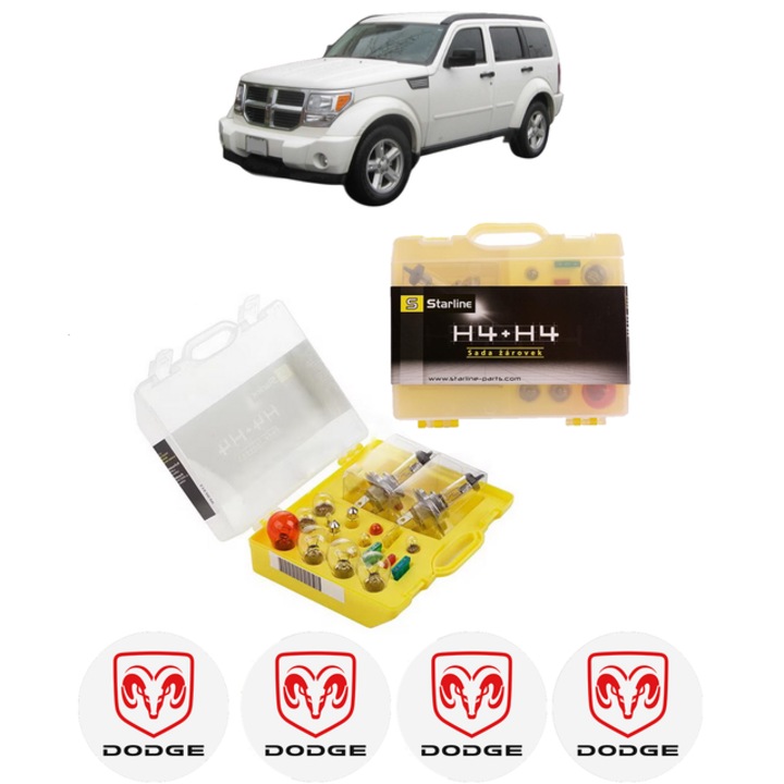 Kit trusa Set becuri H4 compatibila cu DODGE NITRO din 2006-2012, bec far, semnalizare, pozitie, iluminare numar, frana, plafoniera, stop frana