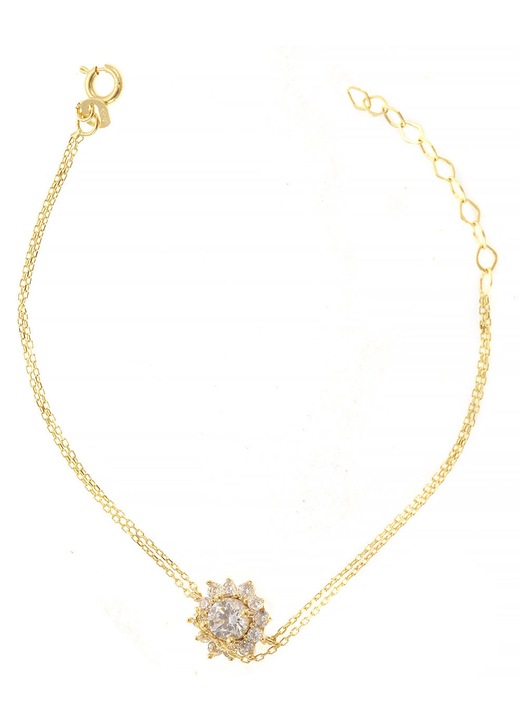 Bratara aur 14 carate cu design floral si Zircon, bijuterii dama