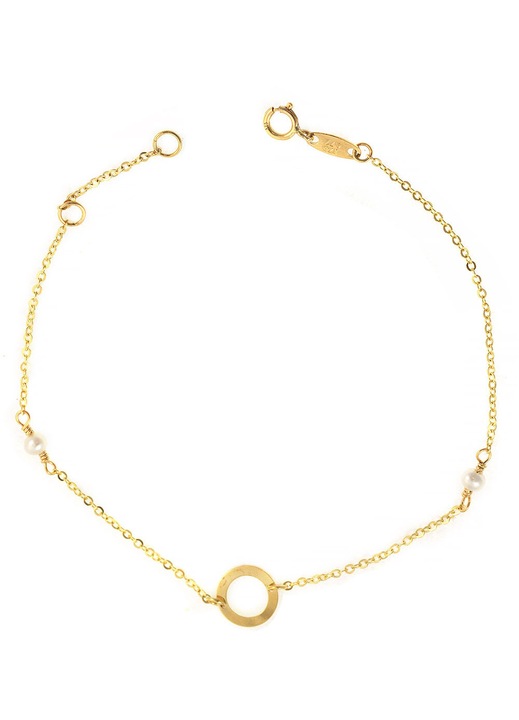 Bratara dama 9 carate cu cerc si margaritare, design minimalist