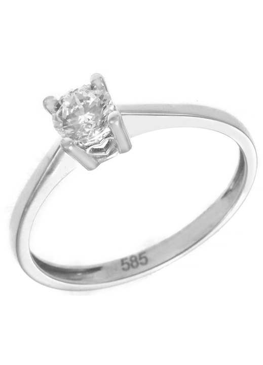 Inel de dama, aur alb 14K, cu piatra Zirconiu, argintiu