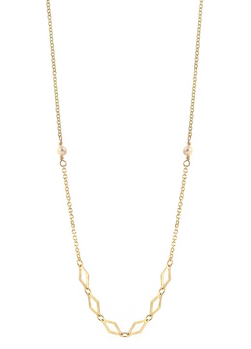 Colier dama, aur 9K, cu perle albe, auriu