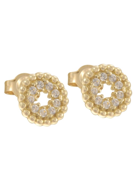 Cercei dama, aur 14 karate, cu pietre Zirconiu, auriu