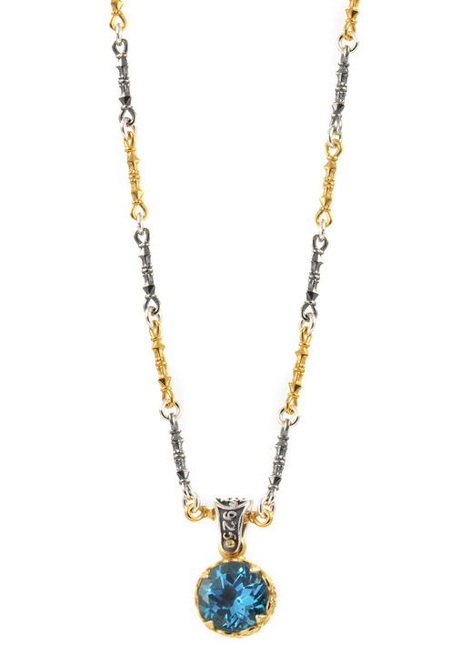 Colier dama 925 cu motiv crem si piatra albastra topaz