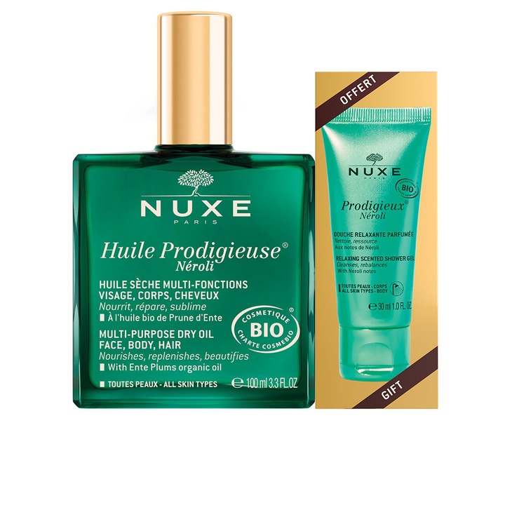 Nuxe szett: Huile Prodigieuse Neroli testolaj 100 ml + Prodigieux Neroli tusfürdő gél 30 ml, minden bőrtípusra
