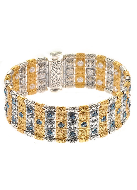 Bratara dama, 925, cu pietre albe Zircon si pietre Denim Blue